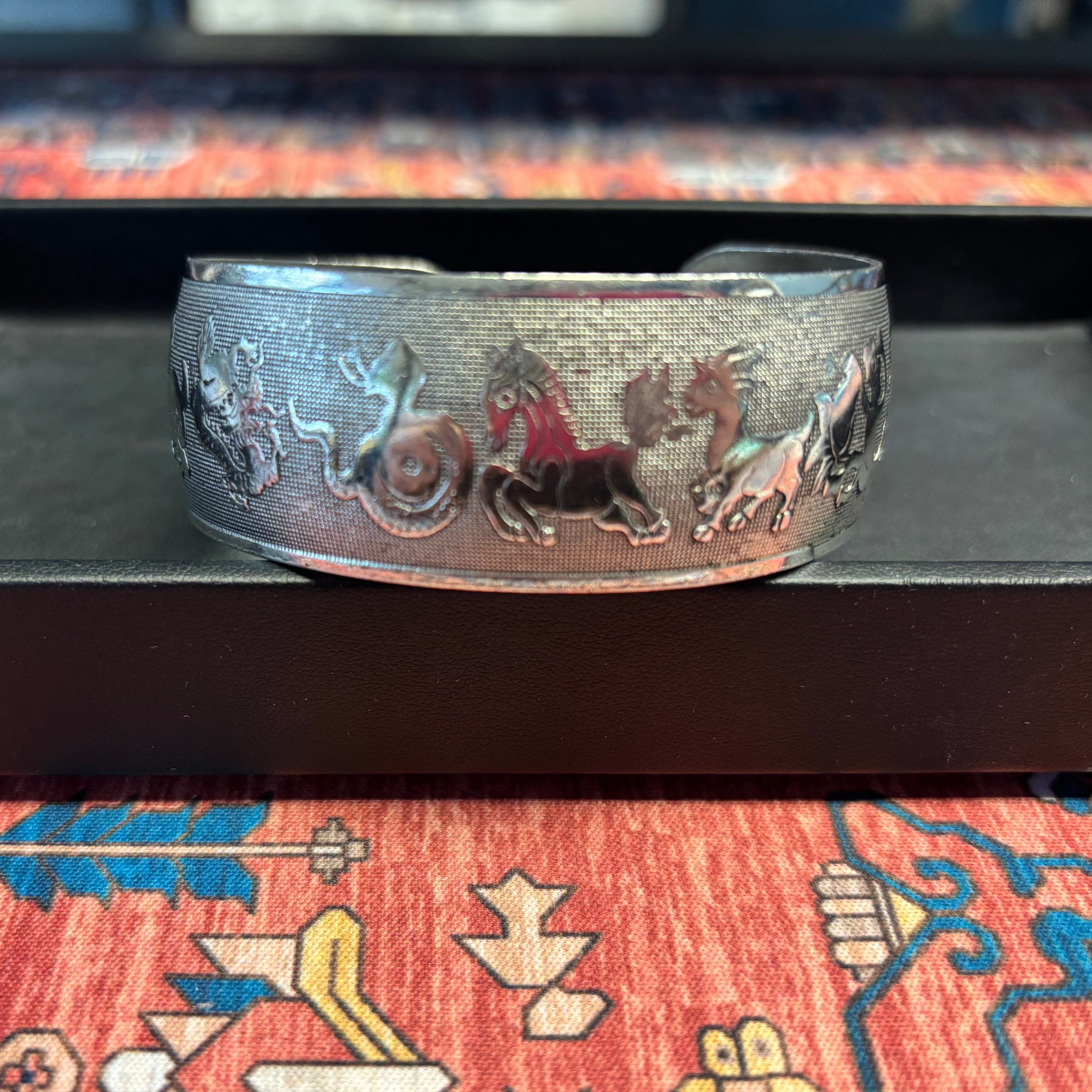 Vintage Chinese Zodiac Cuff Bracelet | Silver Plate-Haus of Darkness, Haus of Light