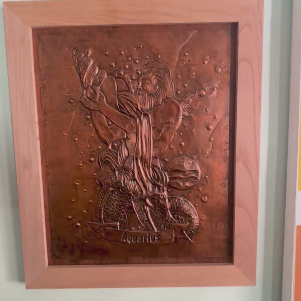 Vintage Aquarius hammered copper art | Artist and date unknown