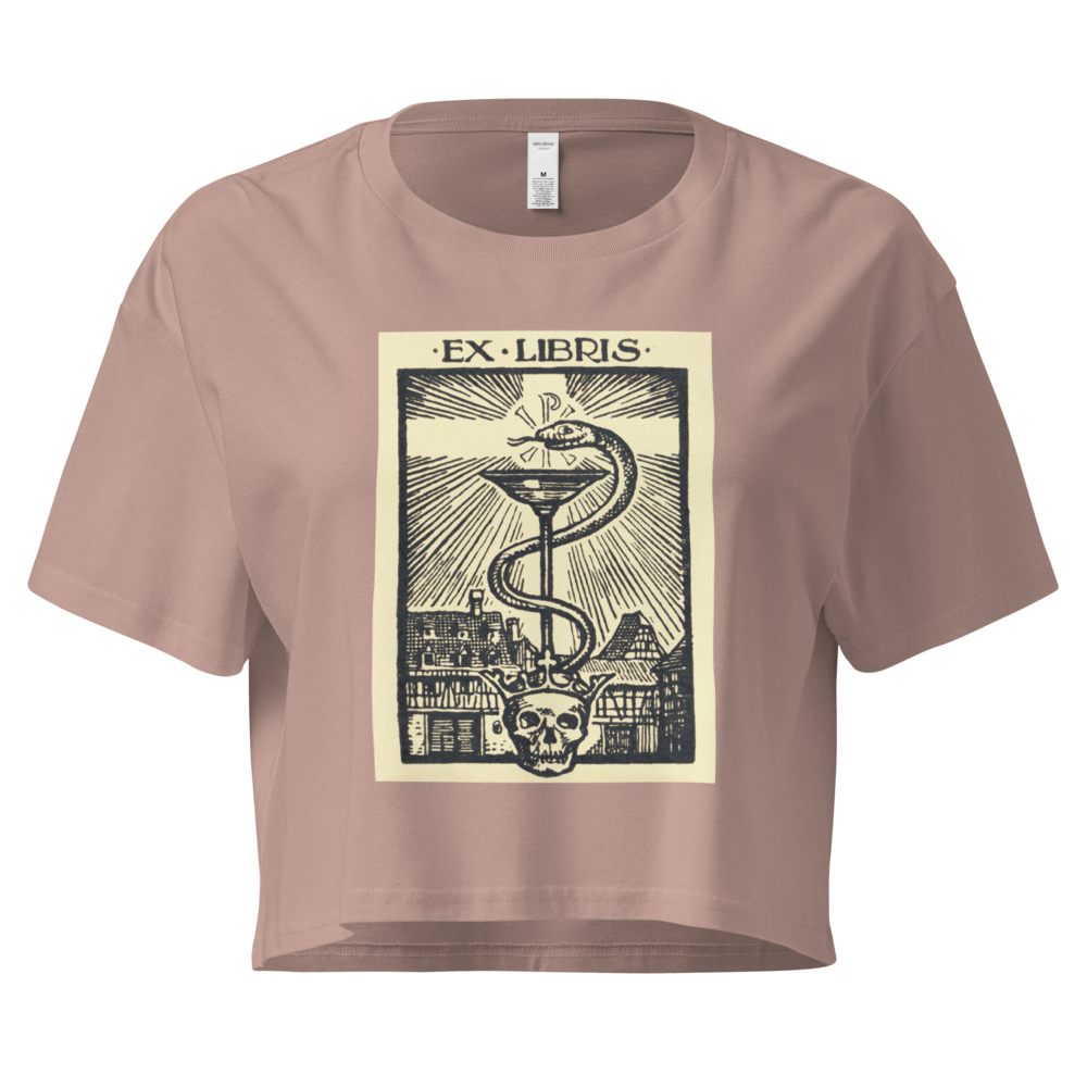 "Ex Libris" Snake with Skull and Crown Bookplate  | Crop Top