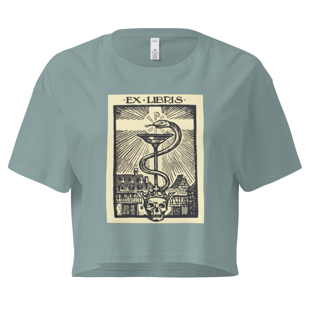 "Ex Libris" Snake with Skull and Crown Bookplate  | Crop Top