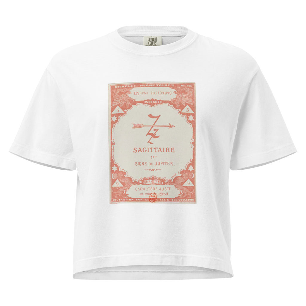 "Sagittarius" Vintage French Astrology Oracle | Women's Boxy Tee-Haus of Darkness, Haus of Light
